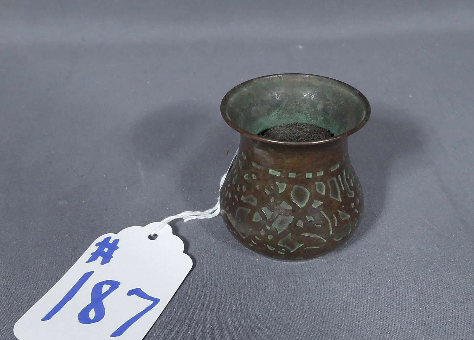 ANTIQUE TIFFANY STUDIOS BRONZE GLUE POT WITH ORIGINAL BRUSH (1 of 3)