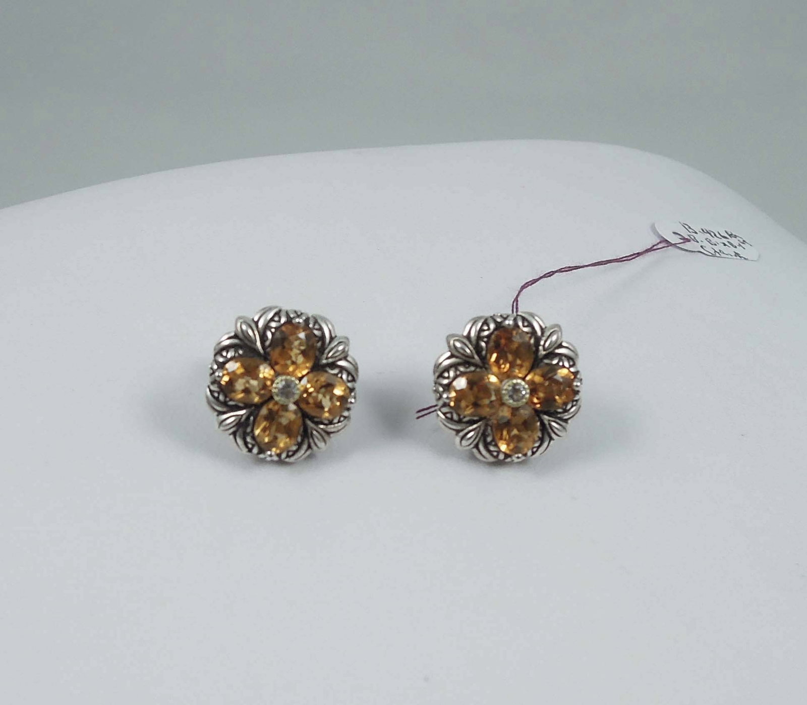 DESIGNER BARBARA BIXBY 18K Y.G., STERLING SILVER & CITRINE EARRINGS: Signed.