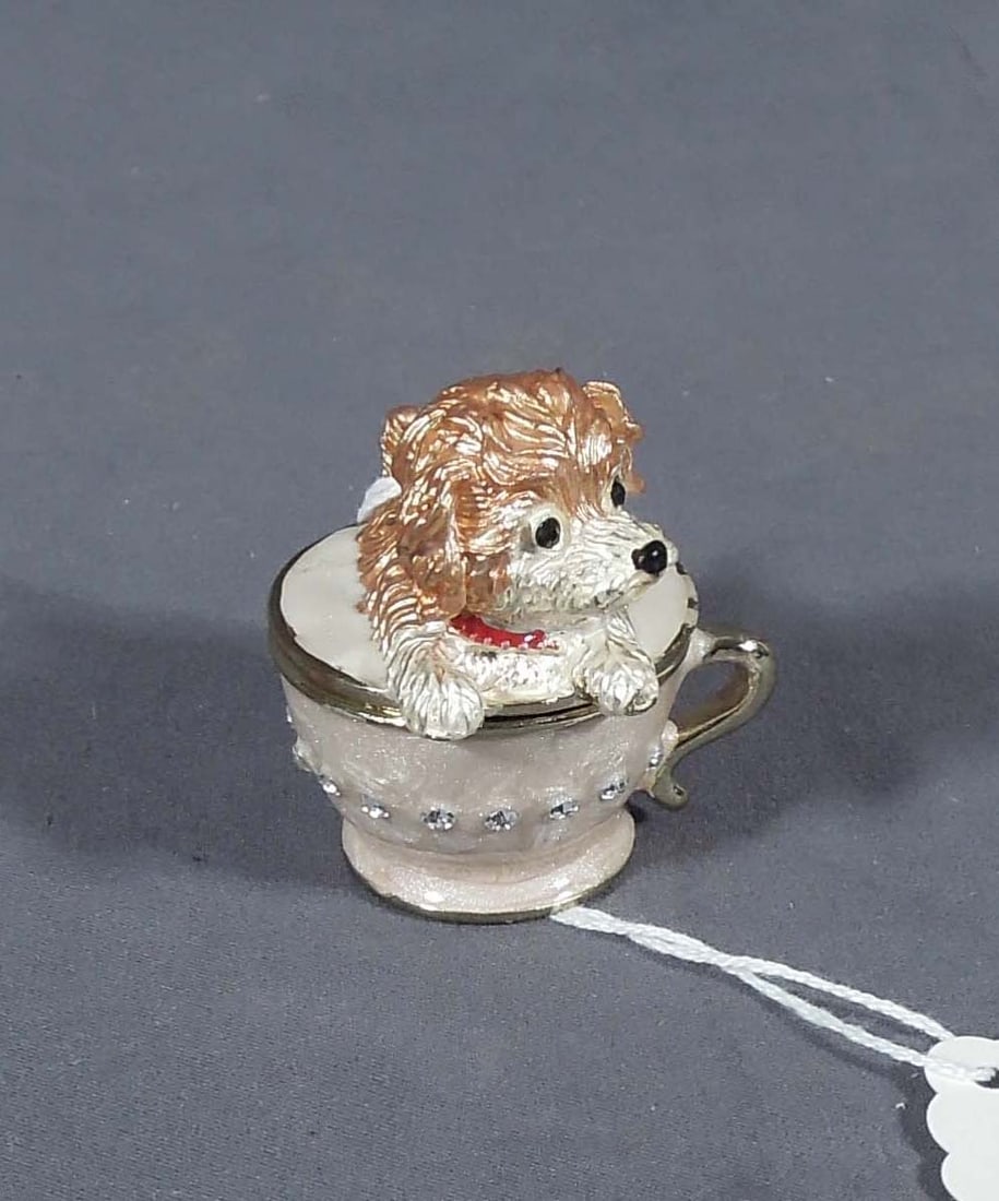 METAL, ENAMEL & RHINESTONE YORKIE TRINKET BOX (1 of 1)