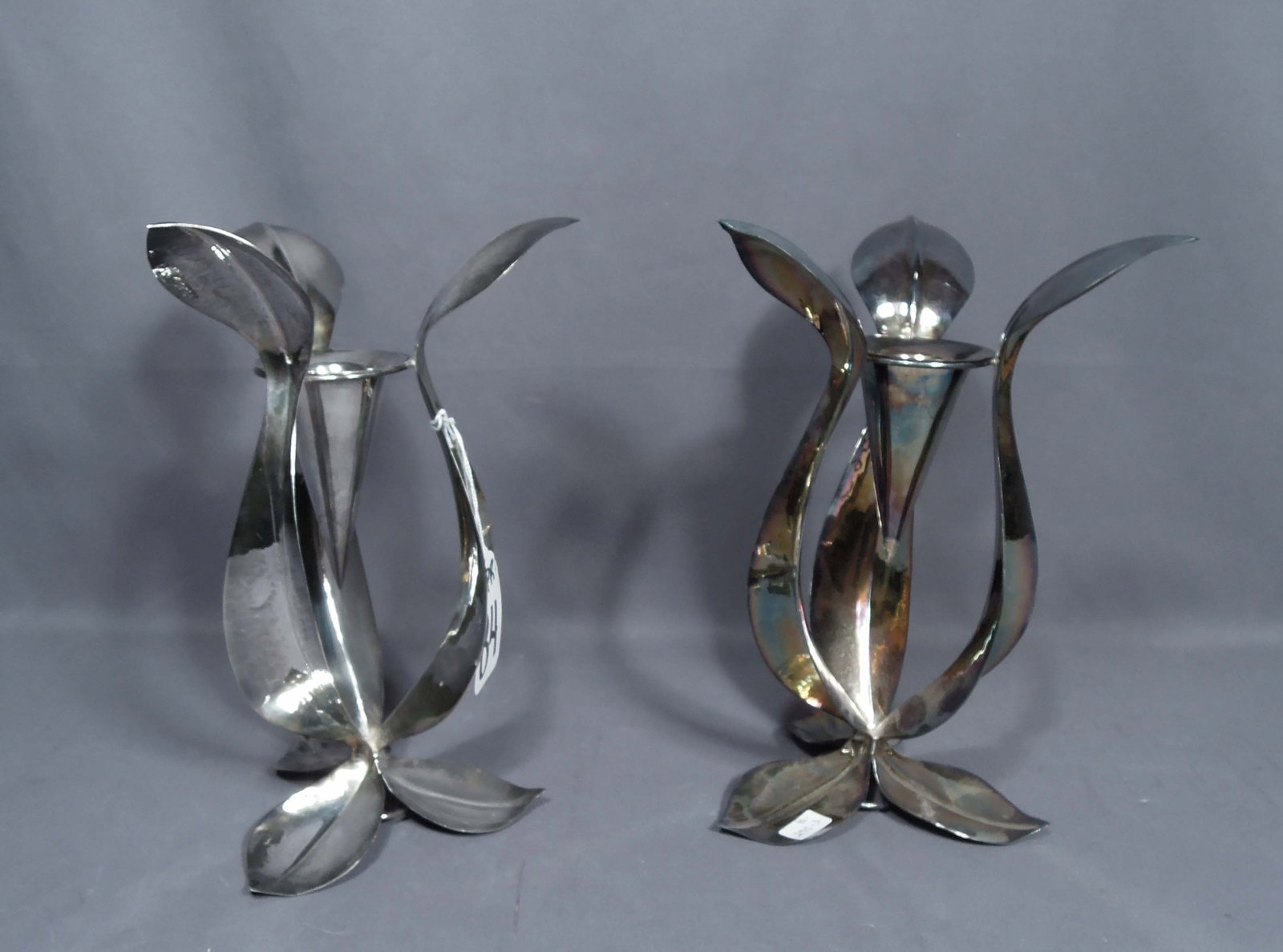 RARE PAIR OF ART NOUVEAU STERLING SILVER TULIP FORM TAPERED CANDLE STICKS (1 of 3)