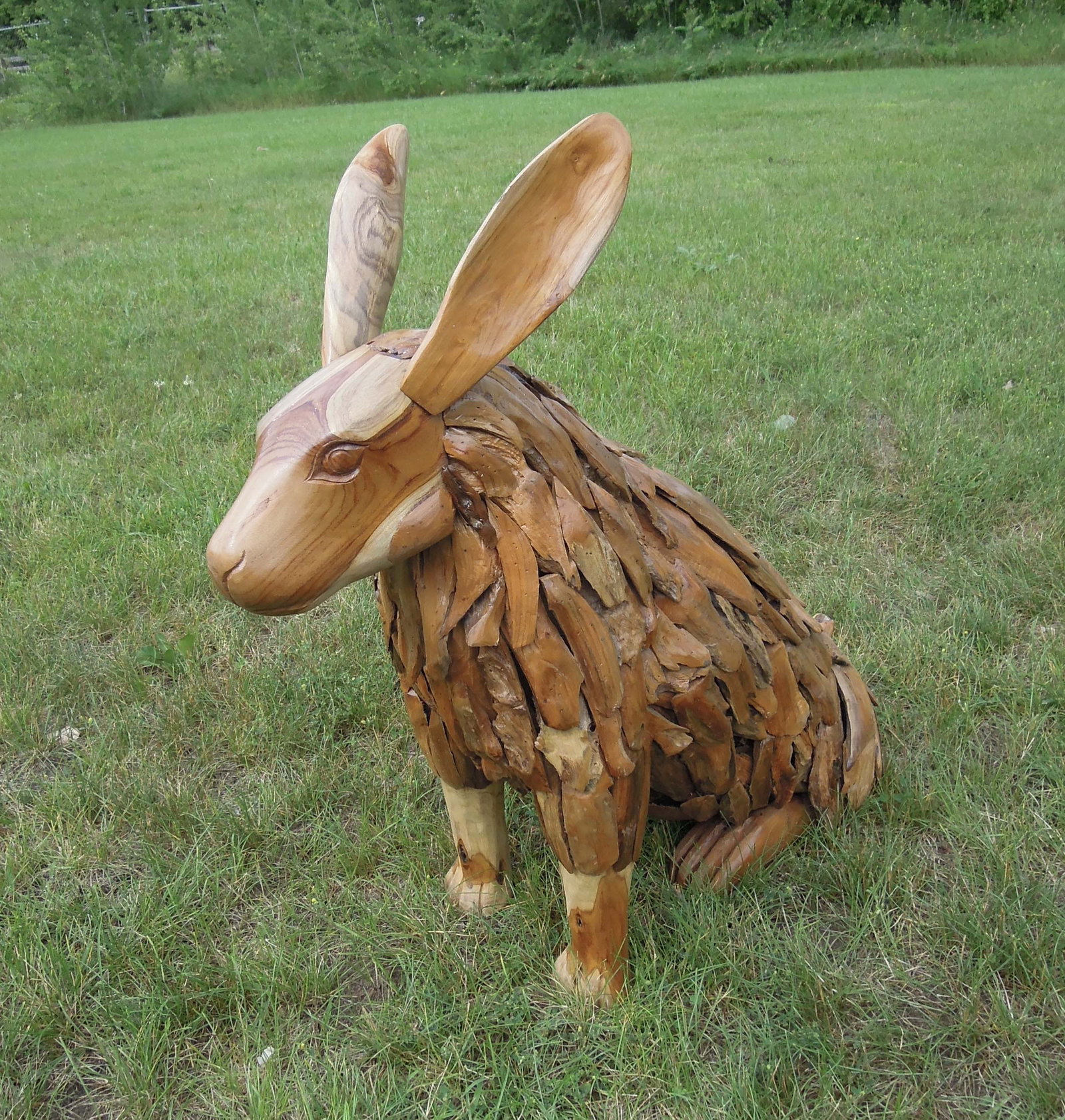 VERY LARGE HAND CARVED TEAK SEATED RABBIT: Very heavy. 31 1/2" high, 10" wide, 33 1/2" deep.