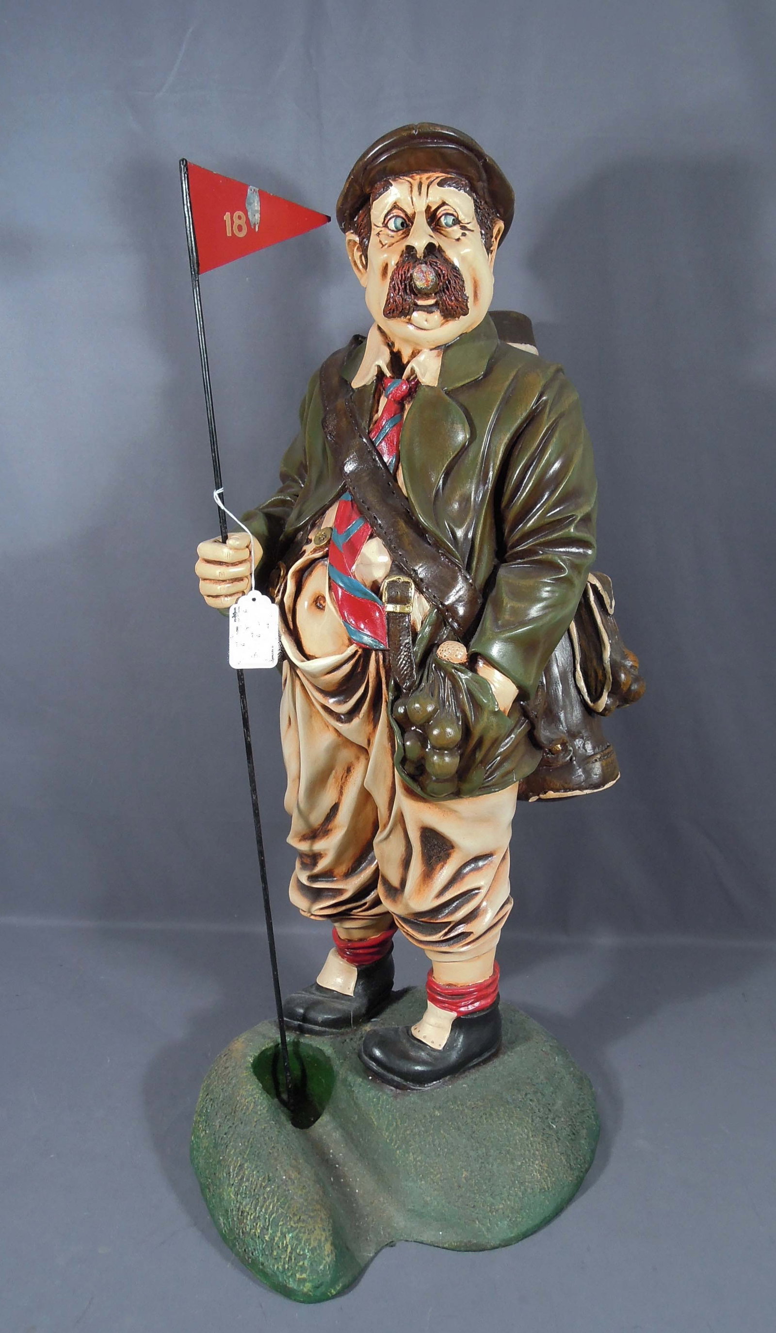 HUMOROUS HAND PAINTED COMPOSITION SCULPTURE OF OLD SCHOOL GOLFER (1 of 1)