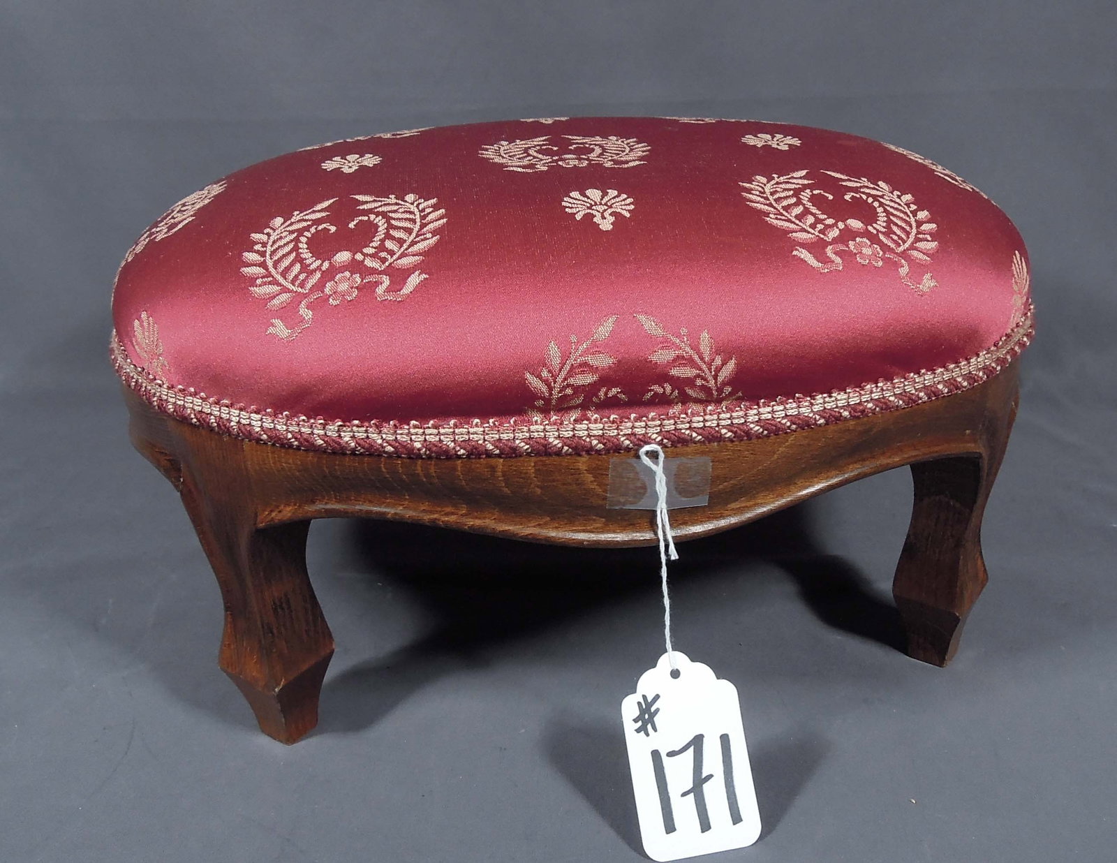 HAND CARVED MAHOGANY & UPHOLSTERED FOOT STOOL (1 of 2)