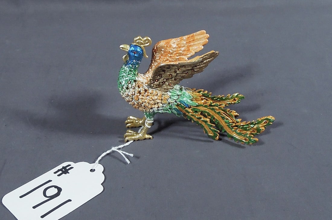 LARGE METAL, ENAMEL & RHINESTONE PHOENIX BIRD TRINKET BOX (1 of 1)