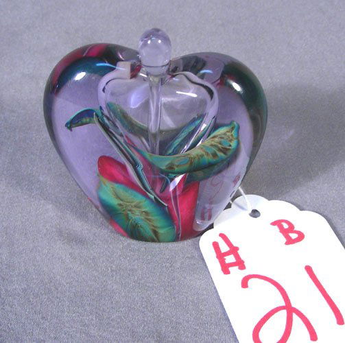 DAVID LOTTON PERFUME BOTTLE: DAVID LOTTON PERFUME BOTTLES B. Small multi colored bottle. Signed on base. 2 3/4" high, 2 3/4" wide