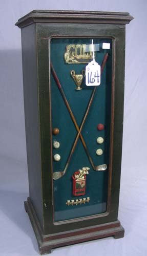 SQUARE TALL GOLF MOTIF UMBRELLA STAND: 29" high, 11 1/2" square.