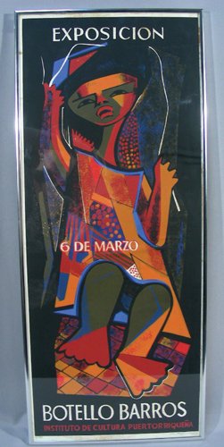 RAFAEL TUFINO (1922-2008) PUERTO RICAN: Old silk screen/poster "Exposicion Botello Barros". Limieted Edition 11/35. Hand signed in pencil. Overall 30" x 12 1/2".
