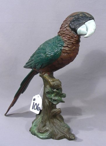 OLD BRONZE PARROT AFTER CARL KAUBA: A colorful seated parrot. This is an old after casting from Carl Kauba. Very heavy. 17" high.