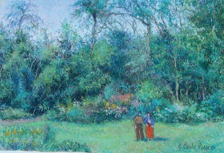 H. CLAUDE PISSARRO (1935- ) FRENCH: Original pastel on paper "Le Jardin de Maroias". Hand signed and hand titled on verso. Image 10" x 14 1/2", Overall 27" x 31".