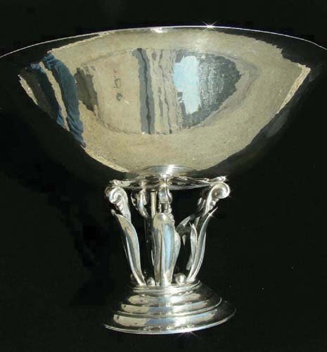 GEORG ARTHUR JENSEN (1866-1935) DENMARK: Vintage sterling silver centerpiece bowl "Leaf and Berry Stem". Design #196. Designed by Johan Rohde. 7 3/4" high, 11 1/4" dia. This is a fabulous Georg Jensen bowl