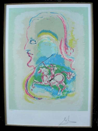 SALVADOR DALI )1904-1989) SPANISH: Origninal Limited Edition Lithograph from an original Gouache "Dream of a Horseman". 248/250. Circa 1979. Hand signed in pencil and stamped and hand signed on verso by Bruce Hochman. Image 27" x 18",