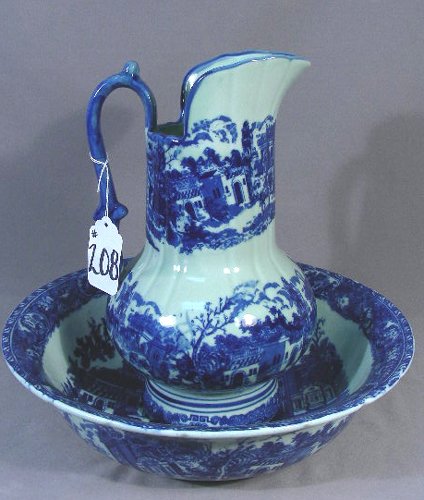 VINTAGE BLUE AND WHITE PORCELAIN PITCHER & BOWL SET (1 of 2)
