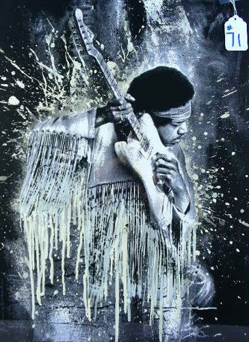 THIERRY GUETTA (MR. BRAINWASH) (1966- ) FRENCH: Original five color screen print on hand torn Archival paper "Jimi Hendrix". Hand signed and numbered. Rare Limited Edition of 70. Image 22 1/2" x 30", Overall 35 1/2" x 30 1/2"