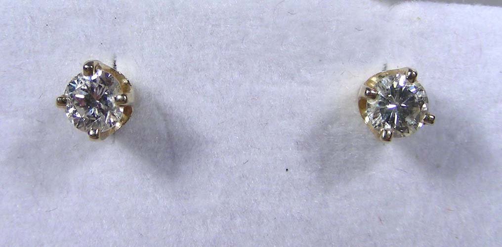PAIR LADIES 14K YELLOW GOLD AND DIAMOND STUD EARRINGS (1 of 1)