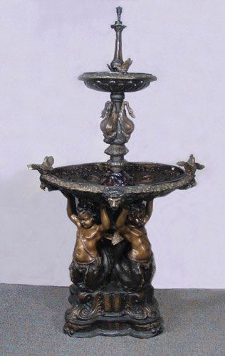 MAGNIFICENT BRONZE FIGURAL DOUBLE TIERED FOUNTAIN WITH (1 of 4)