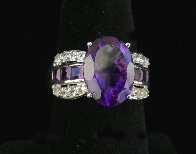 LADIES STERLING SILVER, AMETHYST AND CZ RING (1 of 1)