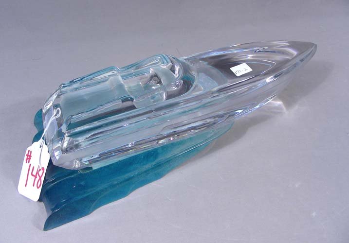 RARE DAUM TWO COLORED CRYSTAL SCULPTURE OF BOAT (1 of 2)