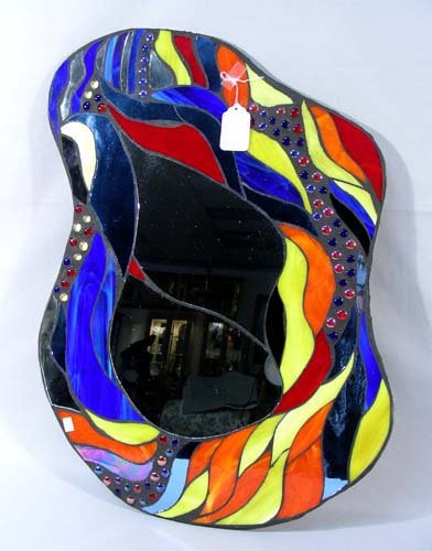 UNUSUAL CUSTOM MADE LEADED GLASS MIRROR (1 of 1)
