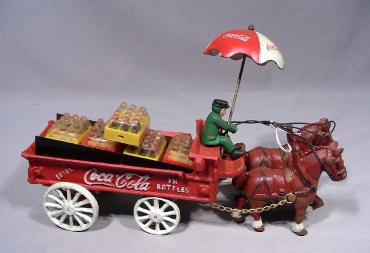 VINTAGE CAST IRON "COCA COLA" HORSE DRAWN WAGON