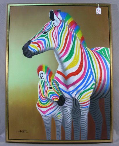 FUN ORIGINAL POP ART OIL ON CANVAS:  ZEBRA'S (1 of 2)