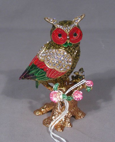 FINE ENAMEL AND RHINESTONE OWL TRINKET BOX (1 of 2)