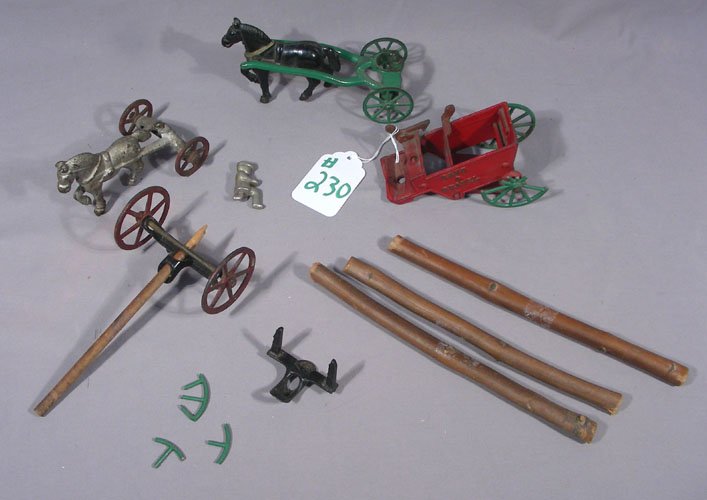 VINTAGE CAST IRON HORSE BUGGY AND LOG HOLDER (1 of 1)