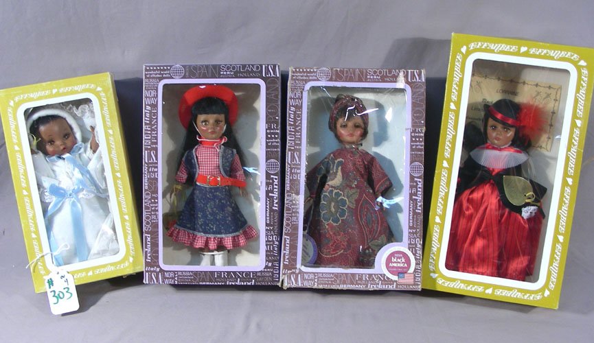 FOUR EFFANBEE AFRICAN AMERICAN DOLLS: Includes: #1105 United States, #1110 Black America, #1155 Grandes Danes and #2357 Tubber. All in original boxes.