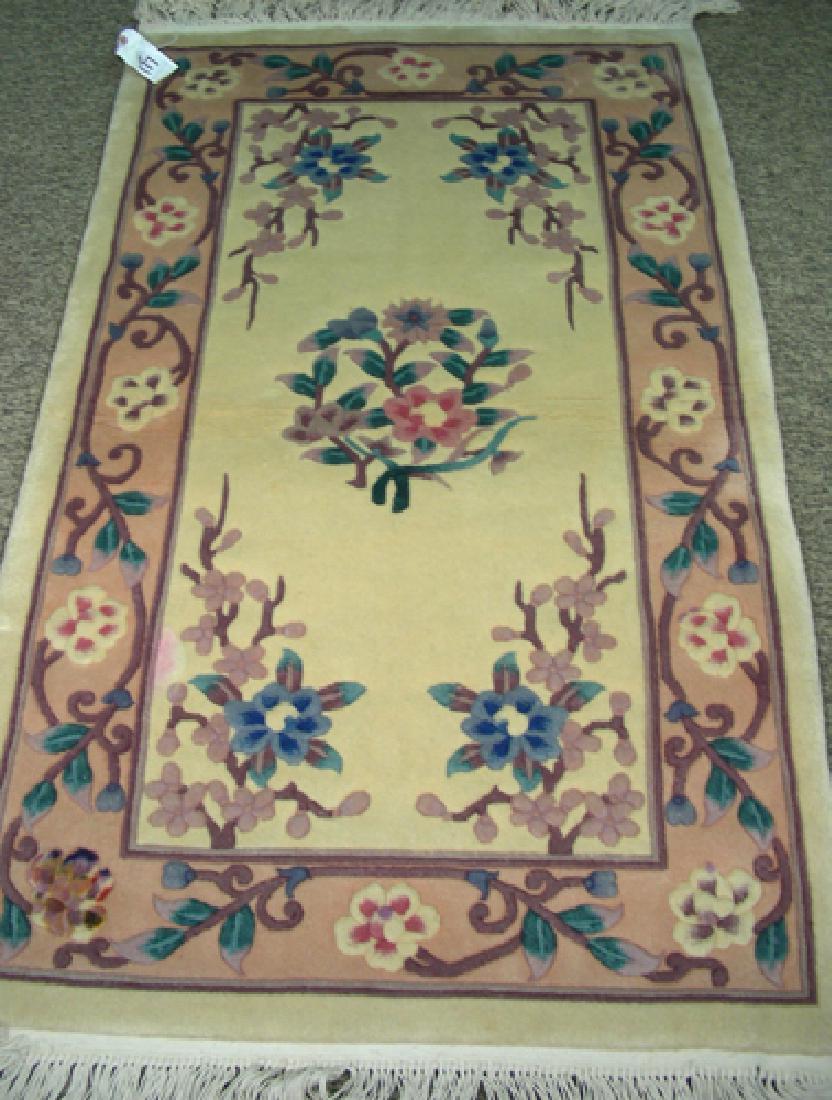 CHINESE AUBUSSON HAND KNOTTED AREA RUG: 3 X 5.