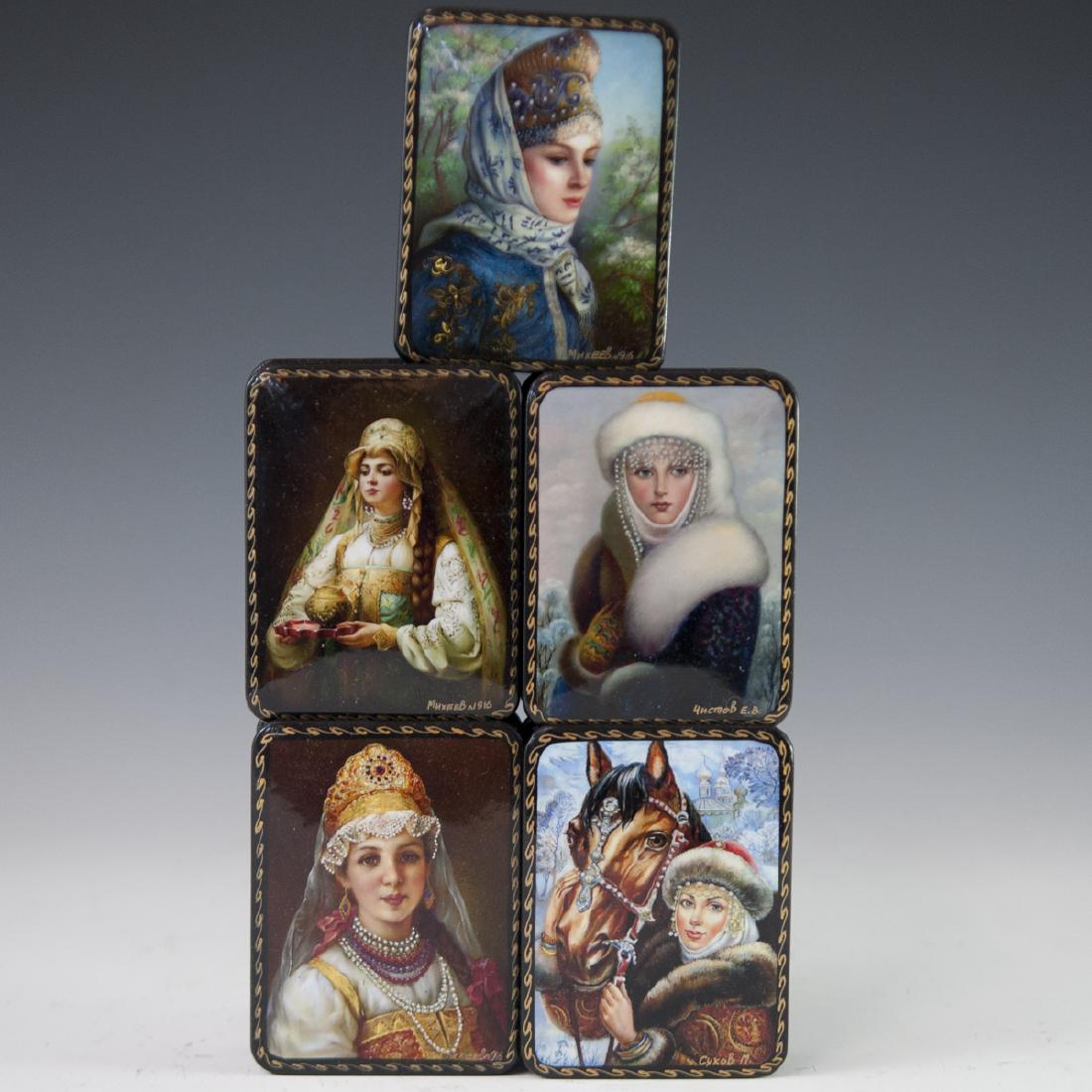 Russian Lacquered Papier Mache Boxes (1 of 4)