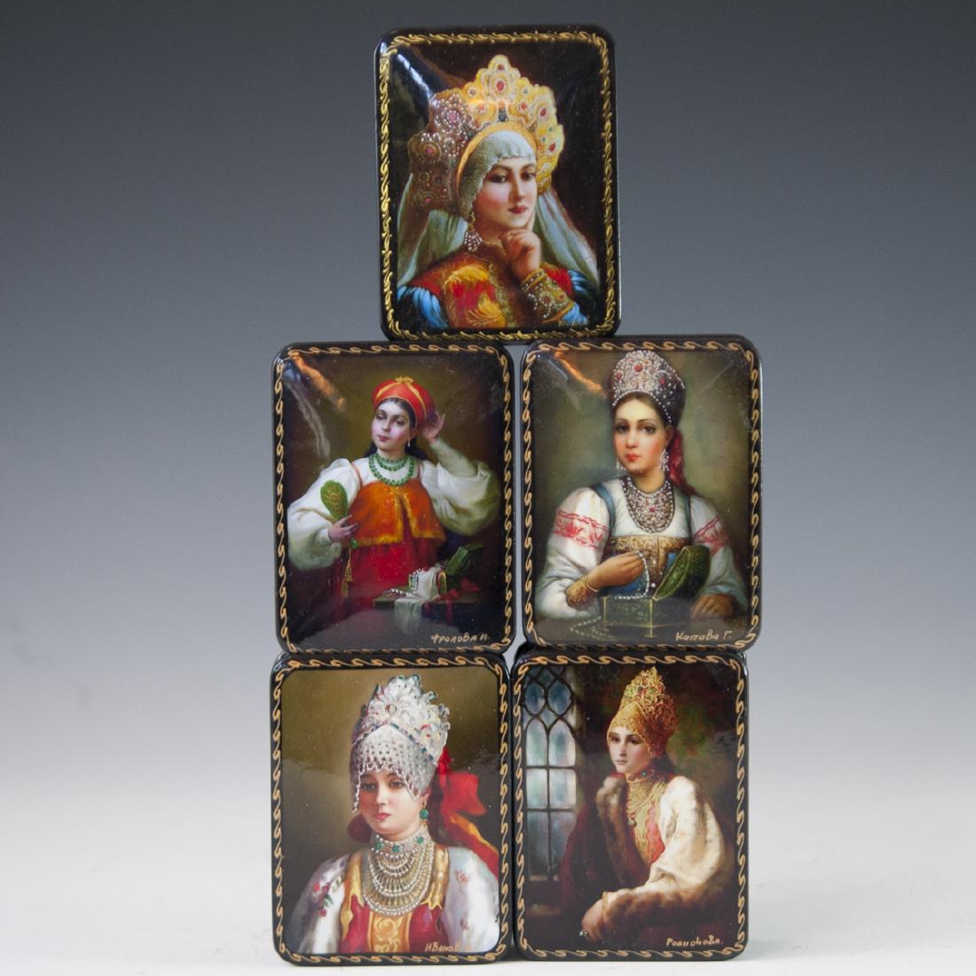 Russian Lacquered Papier Mache Boxes (1 of 5)