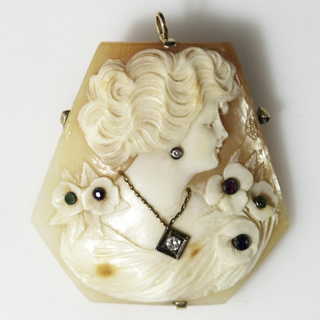 Victorian Gold Diamond Sapphire Emerald & Ruby Cameo (1 of 3)