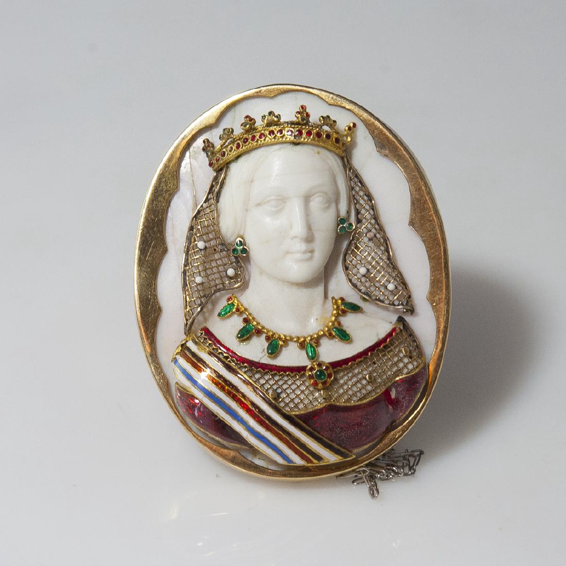 Antique Platinum 18kt Gold Enameled Cameo Pendant (1 of 4)