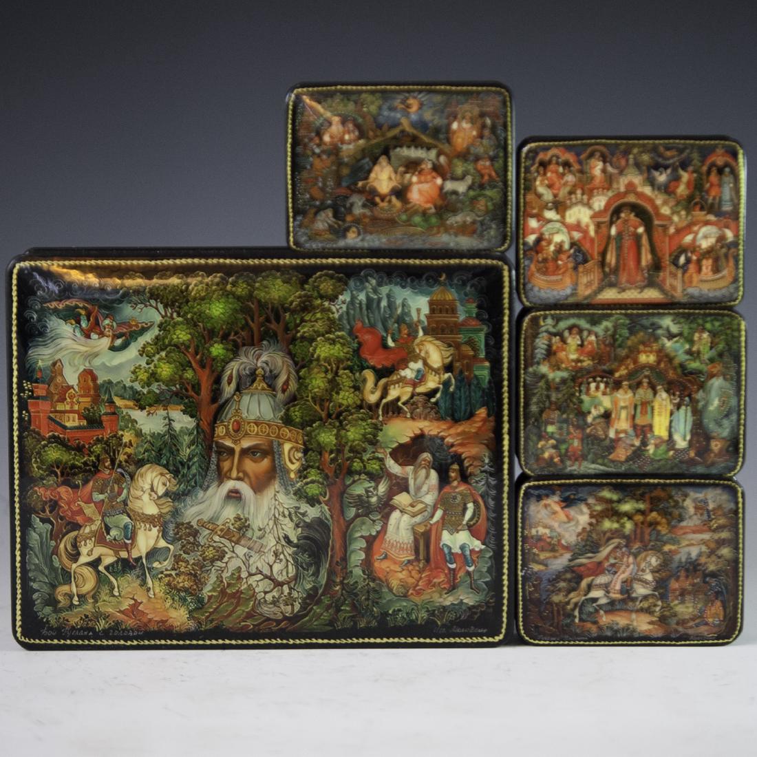 Russian Lacquered Papier Mache Box Set (1 of 6)