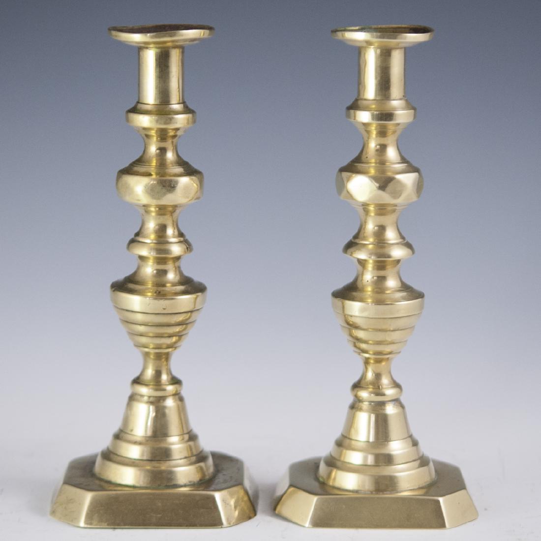 Victorian Brass Beehive Candlesticks