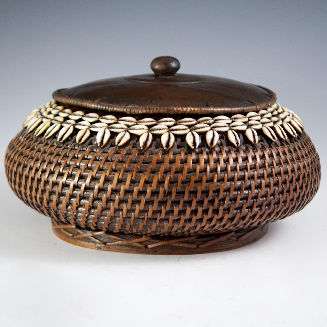 African Cowrie Shell Woven Rattan Basket (1 of 3)