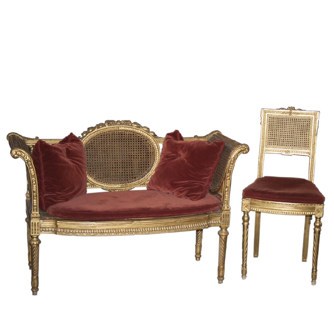 Louis XVI Style Gilt Cane & Wood Furniture (1 of 3)