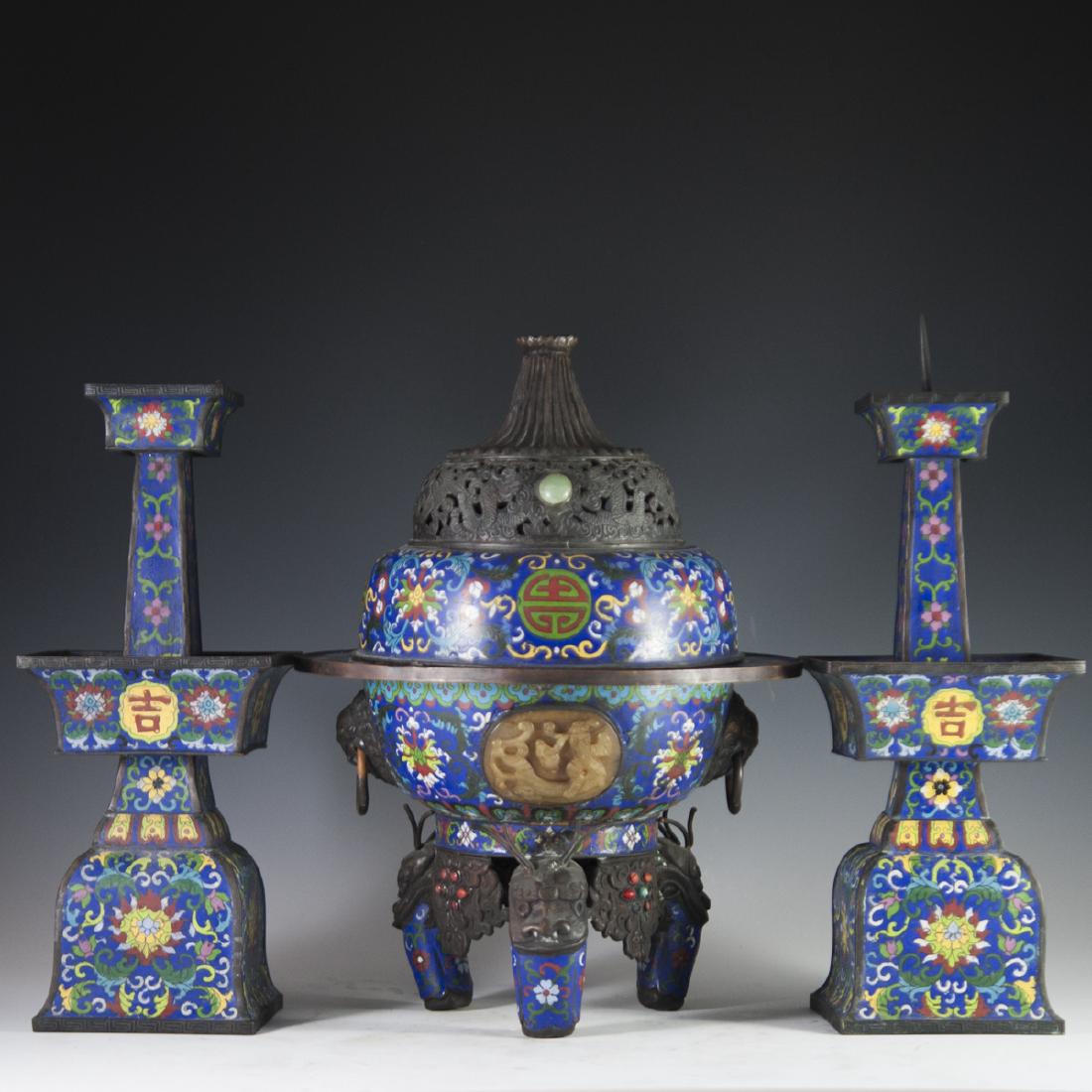 Antique Chinese Cloisonne Garniture Set (1 of 16)