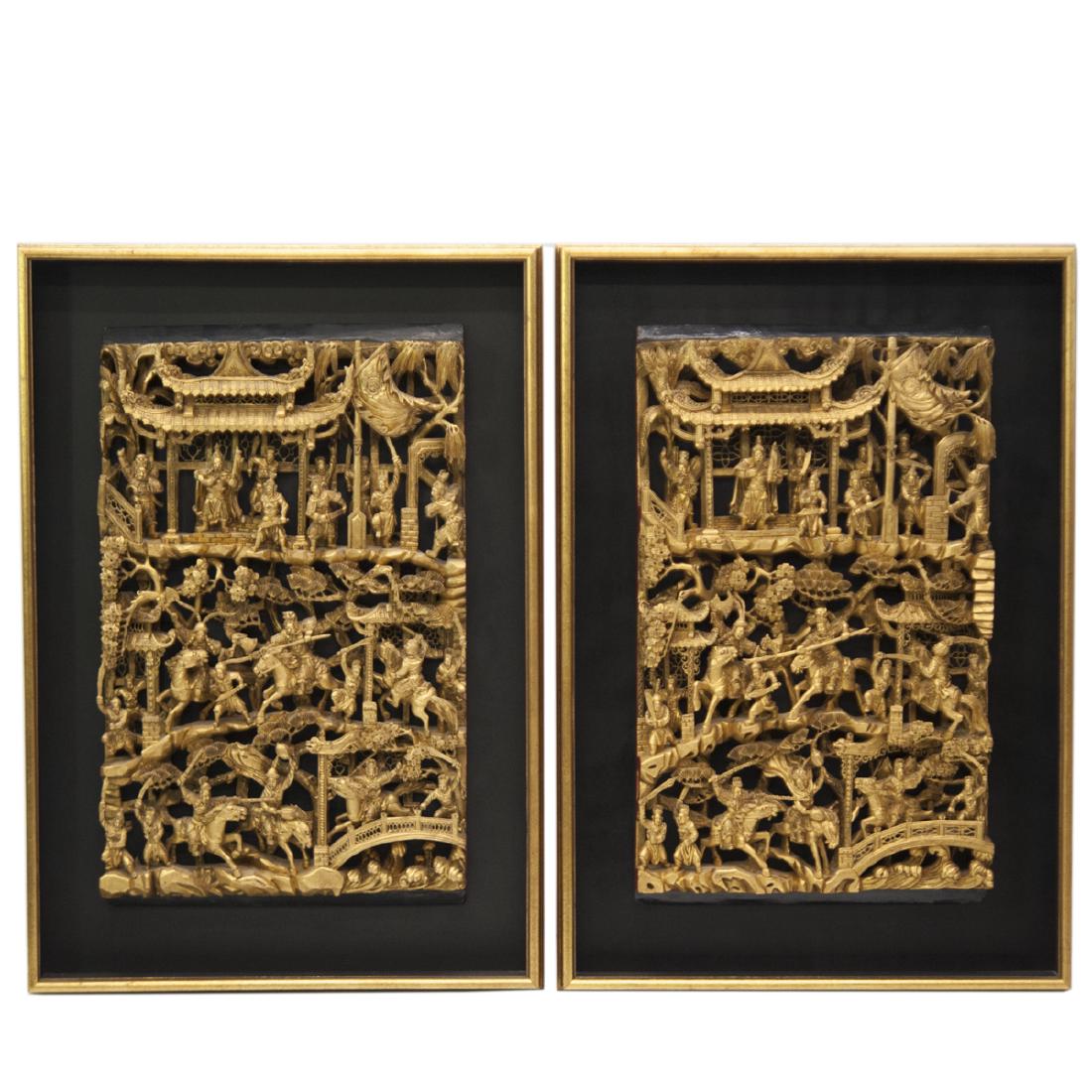 Antique Chinese Carved Gilt Wood Panels (1 of 4)