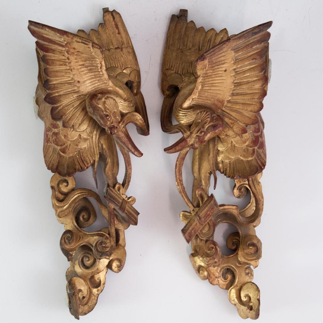 Carved Chinese Lacquered Gilt Wooden Cranes (1 of 5)