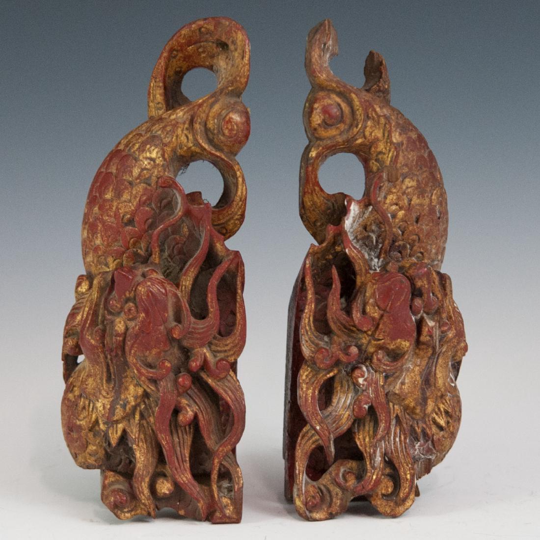 Carved Chinese Lacquered Gilt Wooden Dragons (1 of 2)
