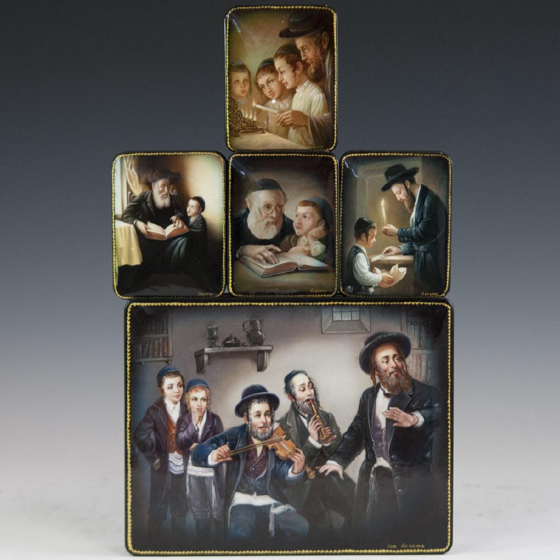 Russian Lacquered Papier Mache Judaic Boxes (1 of 7)
