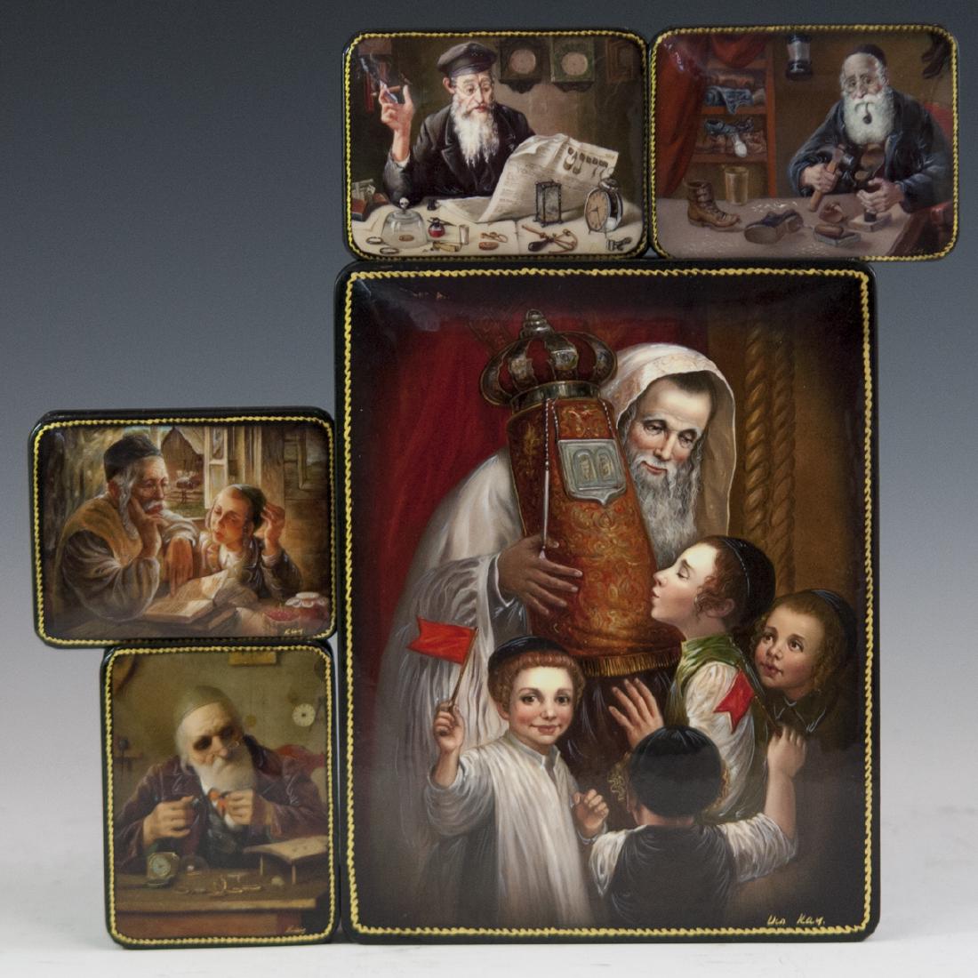 Russian Lacquered Papier Mache Judaic Boxes (1 of 7)