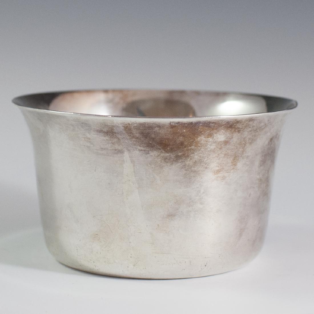Antique Christofle "Metal Blanc" Silverplate Bowl: DESCRIPTION: An antique Christofle "Metal Blanc", silver plated bowl. Features a rotund form finished with an everted rim. Marked along the undersides: "Christofle", "Metal Blanc" lozenge marks indica