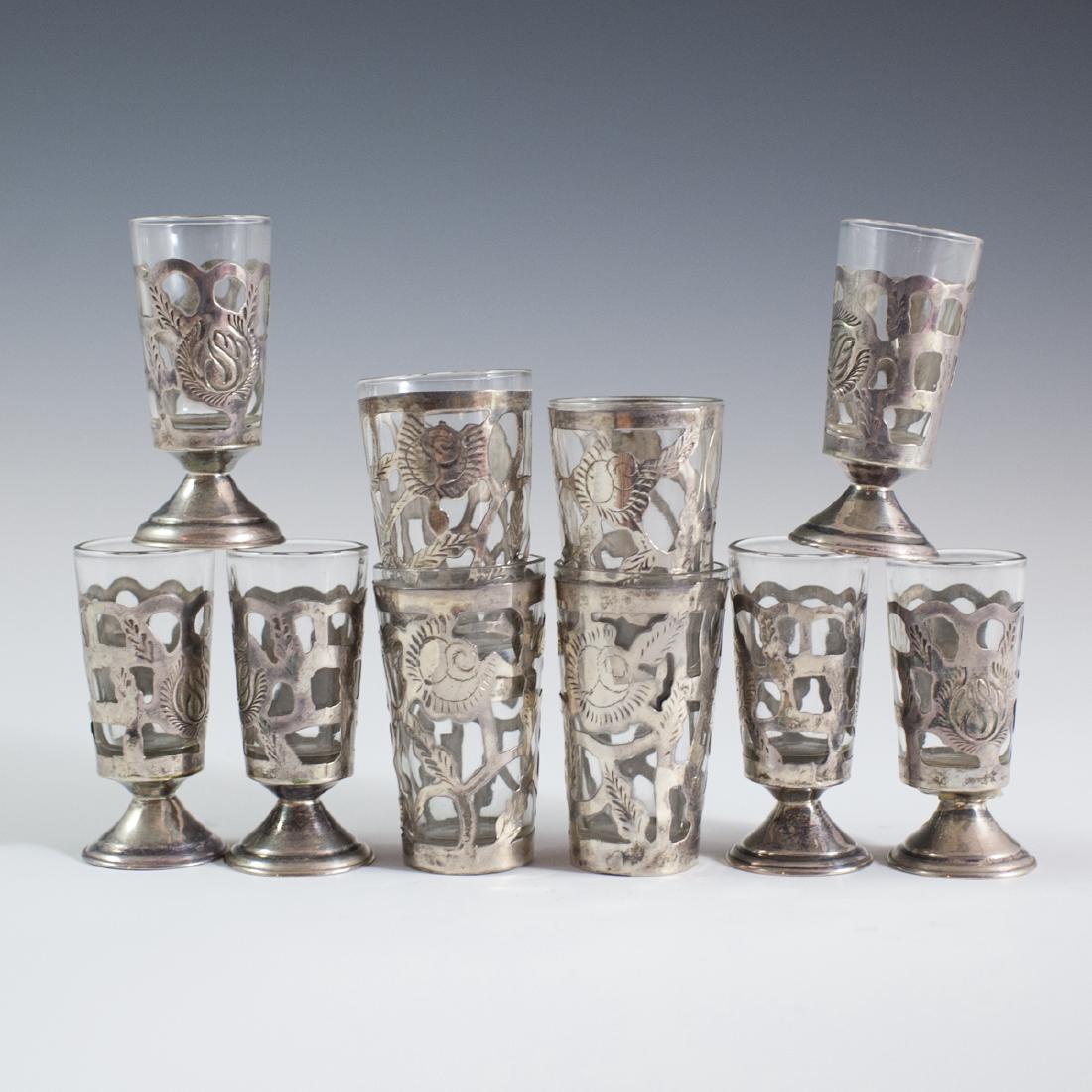 Mexican Sterling Overlay Glass Cordials (1 of 4)