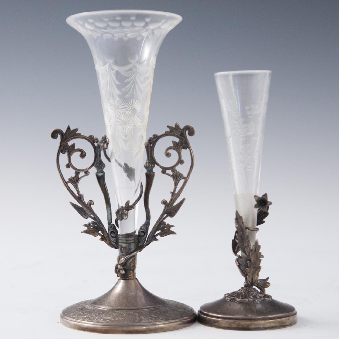 Antique silver plated Etched Crystal Rose Vases (1 of 4)