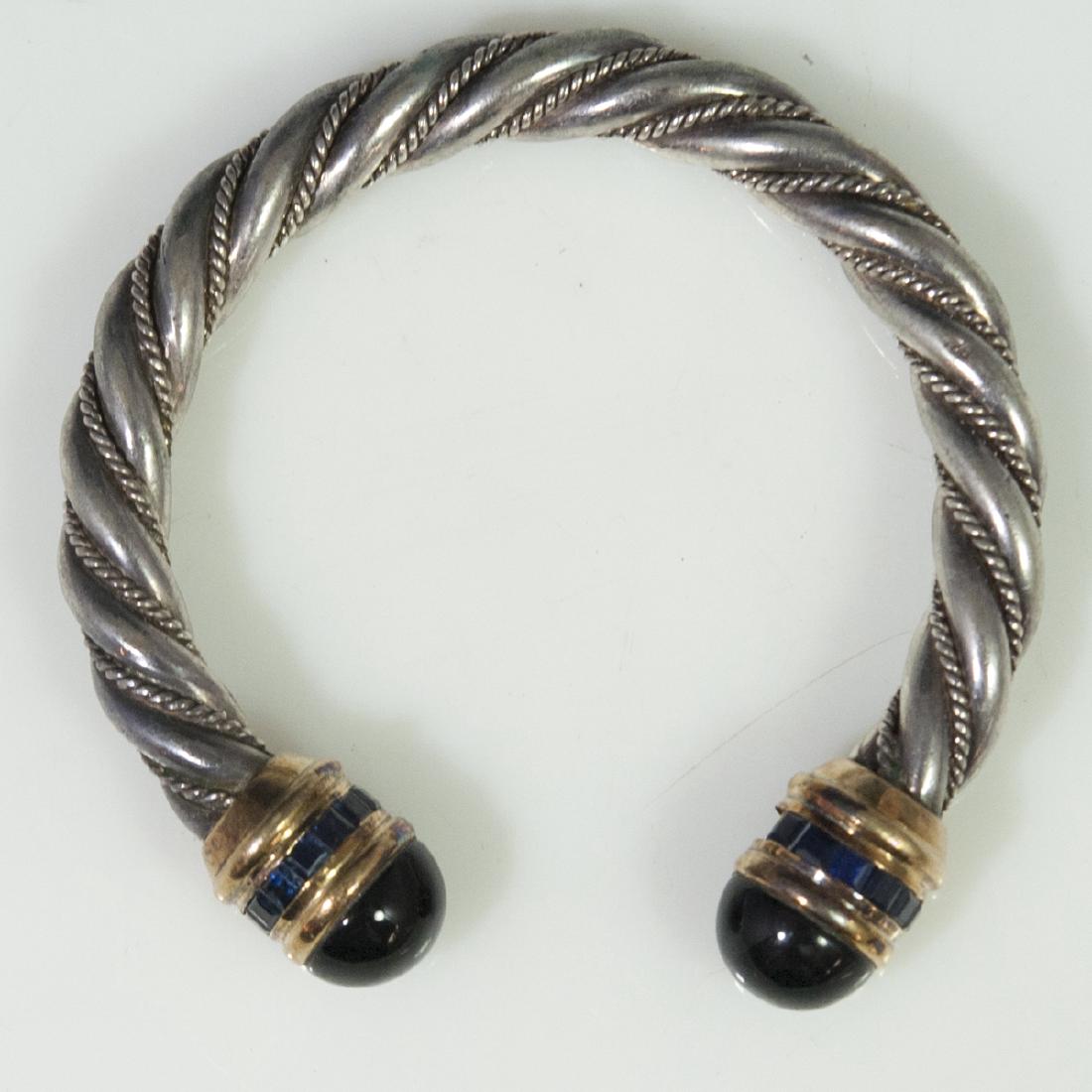 David Yurman Style Sterling 18kt Gold Sapphire Cuff (1 of 4)