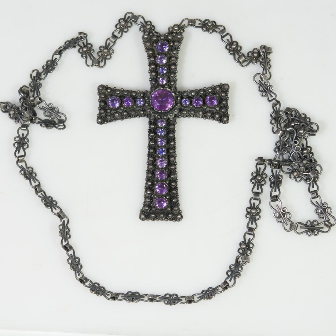 Greek Sterling & Amethyst Cross Necklace (1 of 5)