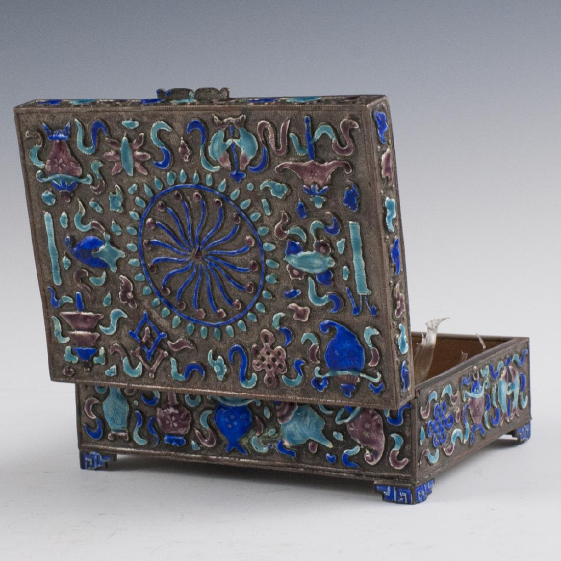 Chinese Enameled Silver Plated Cigarette Box (1 of 3)