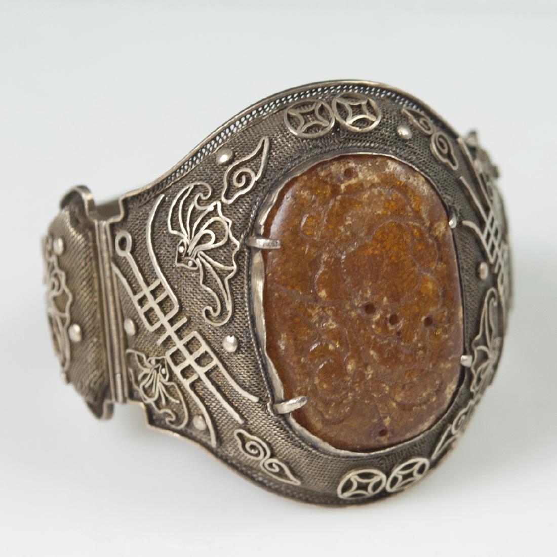 Chinese Vermeil Silver Filigree Amber Cuff (1 of 6)