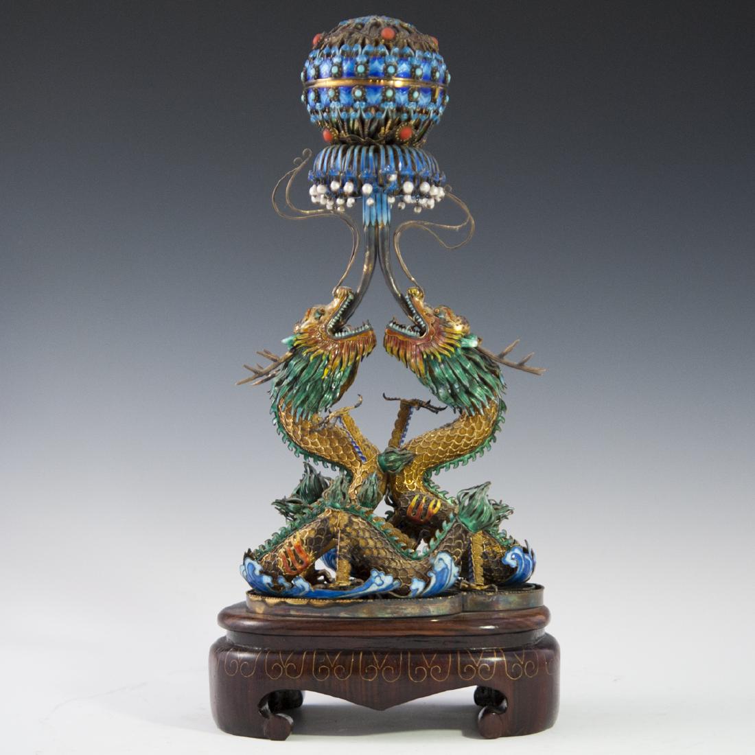 Chinese Vermeil Silver Enamel Cloisonne Caddy (1 of 9)